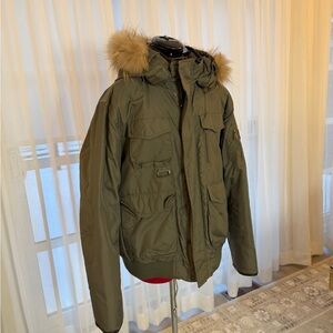 Pajar Olive Green Men's Puffer Jacket with Fur Trim